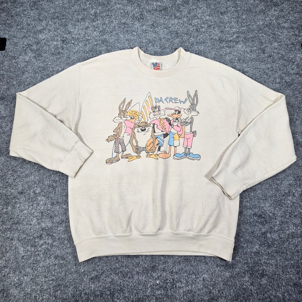 Junk Food Looney Tunes Da Crew Sweatshirt Double Sided Surf Bugs Taz Medium